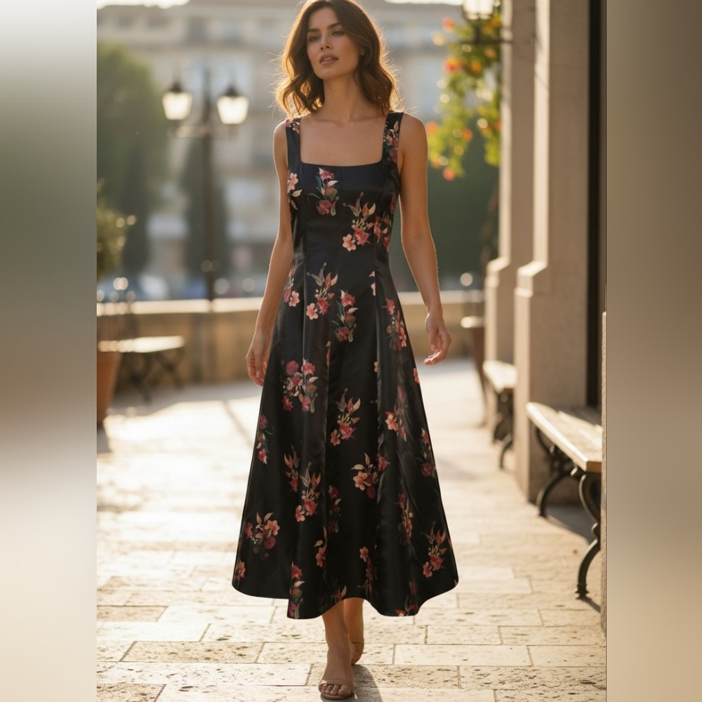 💝 La Fuori 100% Silk Floral Black Dress Women’s size Extra small.